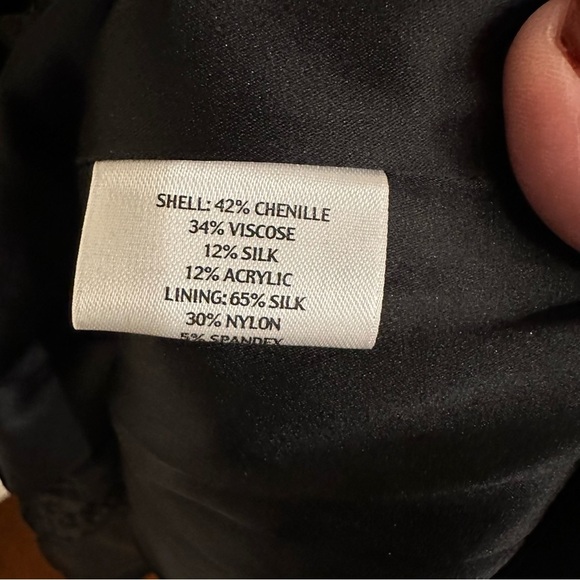 Eileen Fisher Women Black Chenille Water Lily Jacquard Texture Silk Blend Blazer - Picture 4 of 9